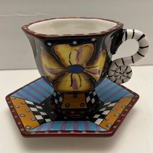 Prospero Designworks Coffee Tea Cup & Saucer Flowers & Hexagon